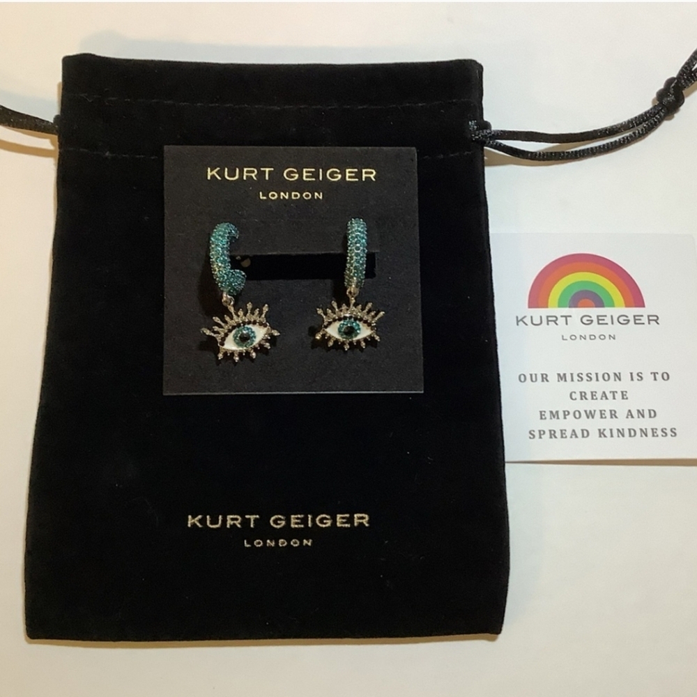 Kurt Geiger London Evil Eye Blue Crystal Huggie Drop Earrings - Picture 5 of 6